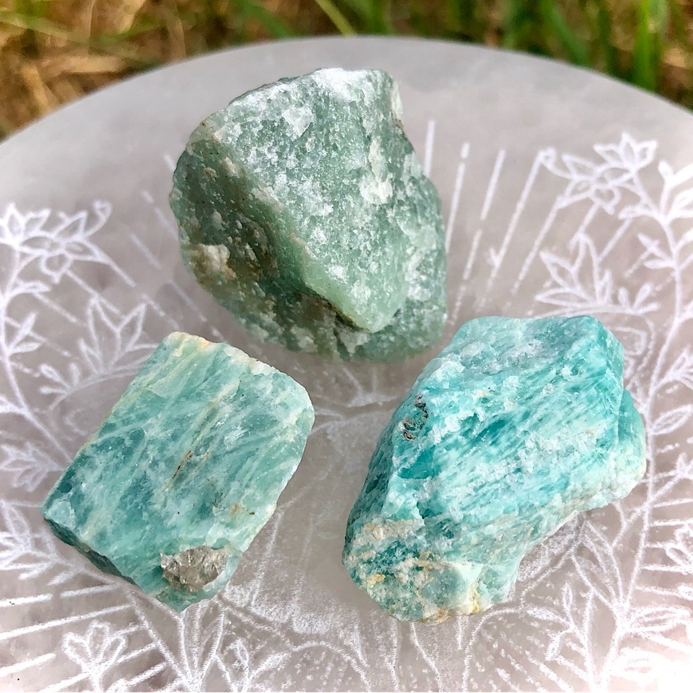 Natural Raw Green Amazonite Stones || Set of 3